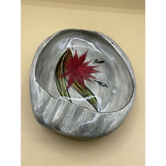Hedi Schoop Vintage Rare Ashtray Red Aloe Flower Grey Base Signed READ - Picture 3 of 9